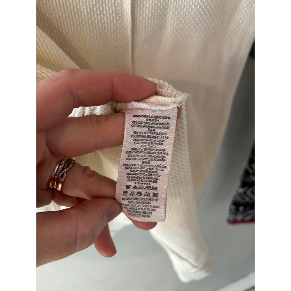 Free People Cream Waffle Knit Henley Thermal Top Fair Isle Cuffs XS - Picture 6 of 6